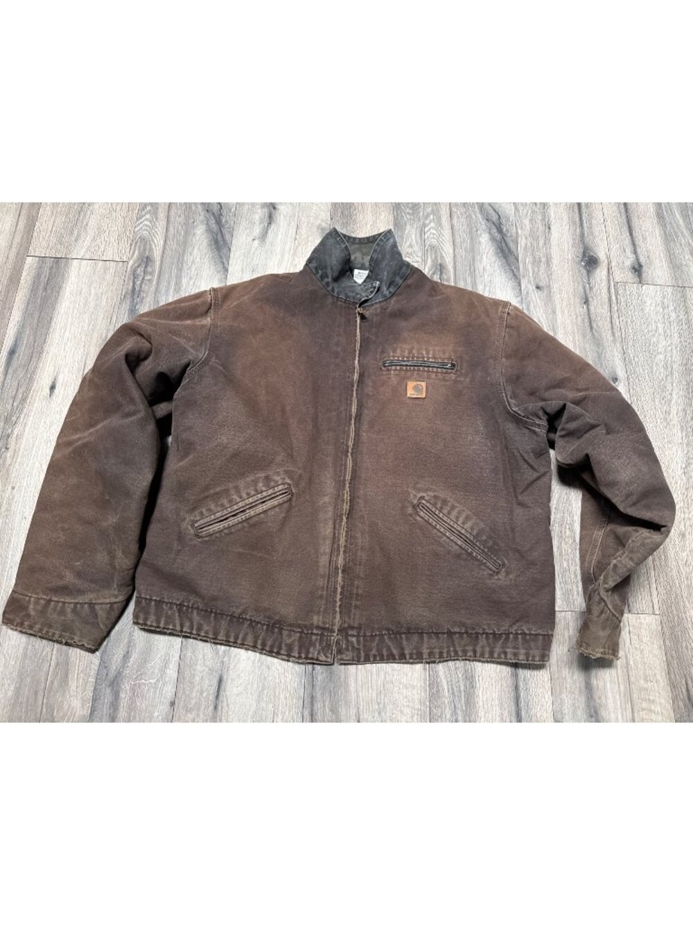 VTG Carhartt Mens 2XL Tall Detroit Brown Duck Canvas Jacket With Plaid Lining &